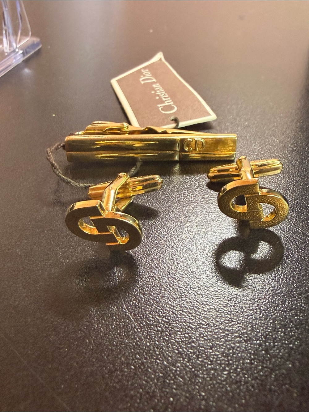 Dior Gold-tone CD Logo Cufflinks with Tie Clip